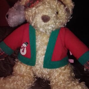 Holiday Plush Bear with Red and Green Outfit